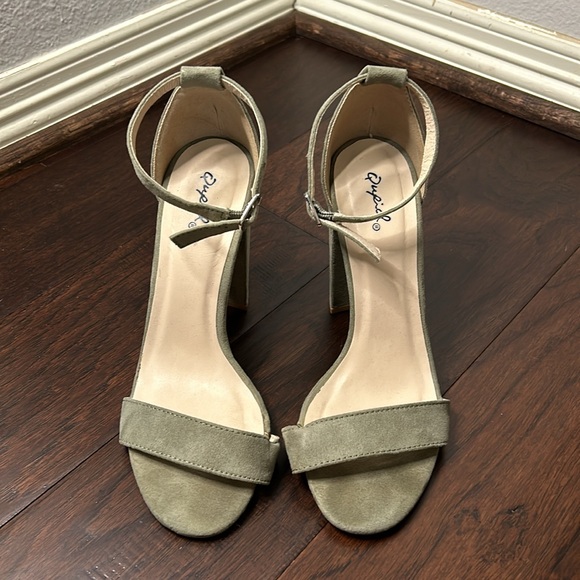 Sage Green Open Toe Stiletto Heels - Picture 2 of 6